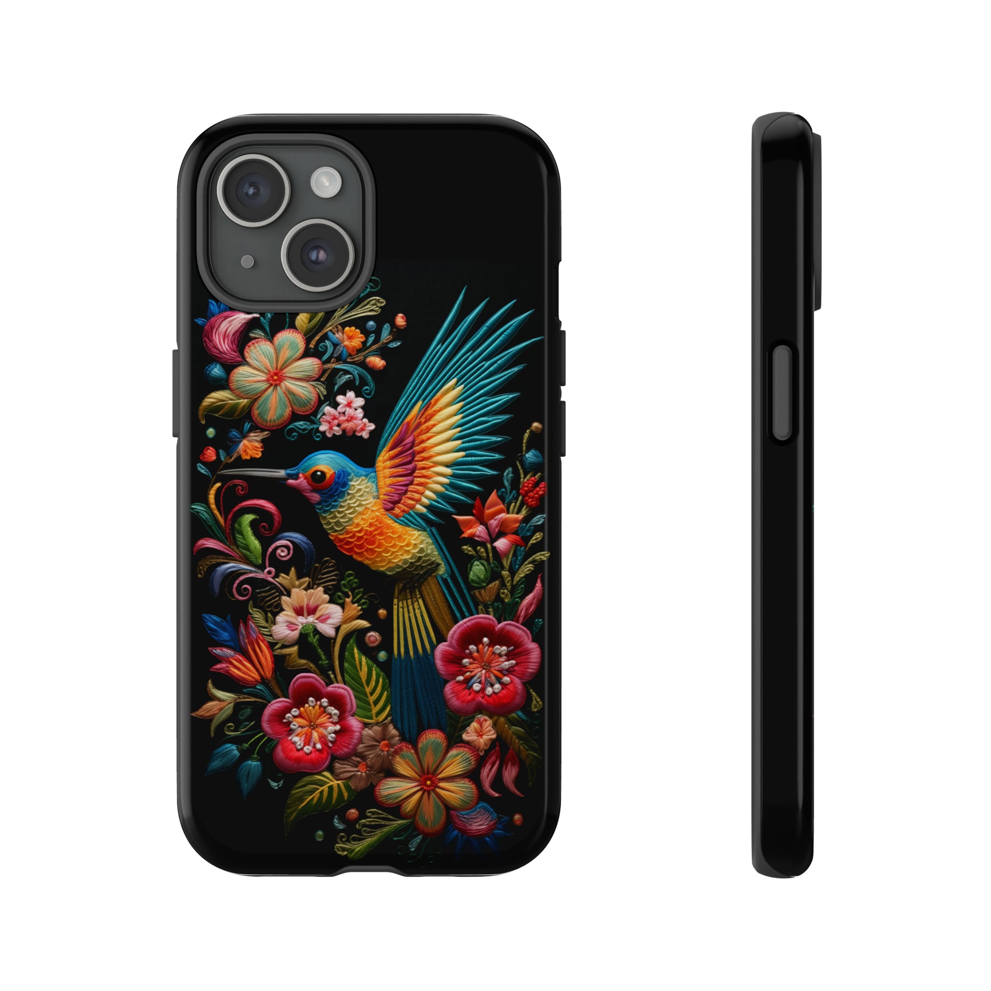 Embroidery-style Hummingbird phone case for iPhone 15