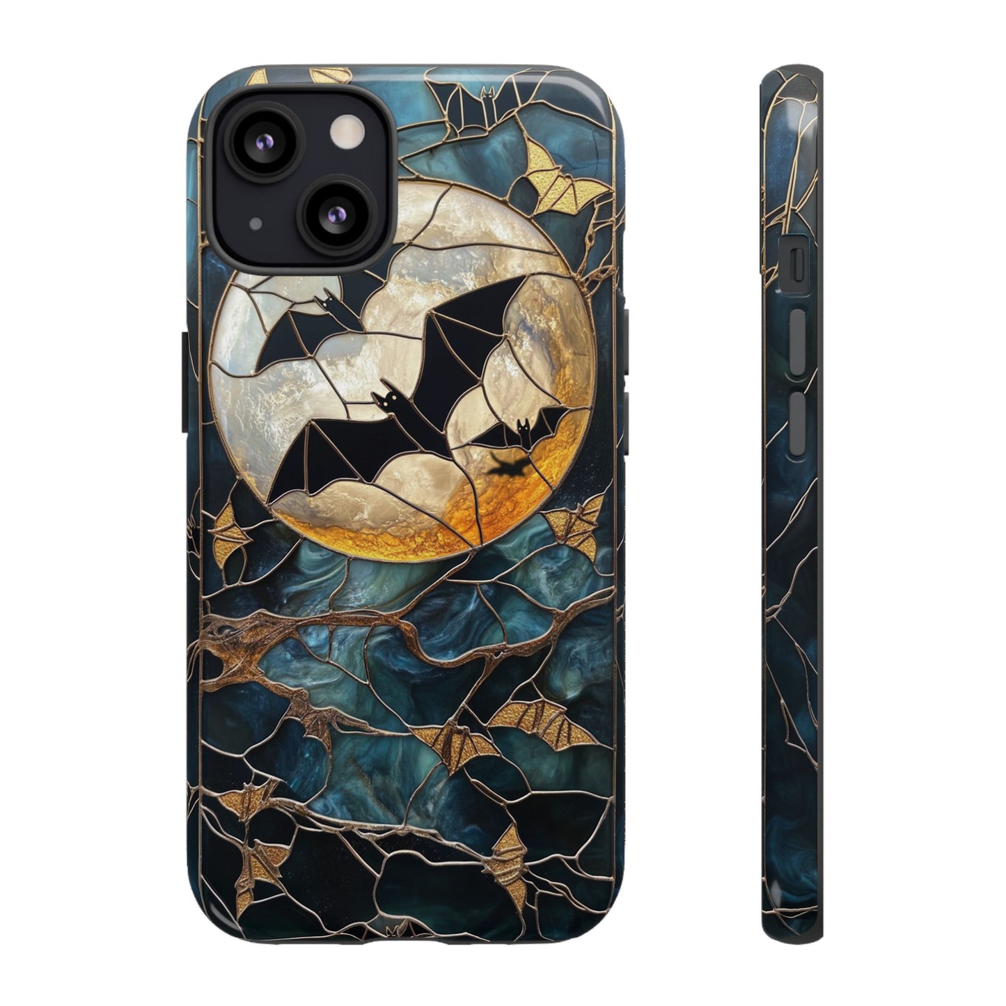 Halloween Phone Case Bats Stained Glass Style Spooky Moon Phone Cover