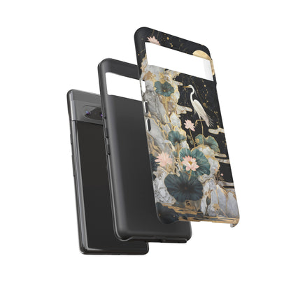 Heron and Moon Floral Zen Art Phone Case