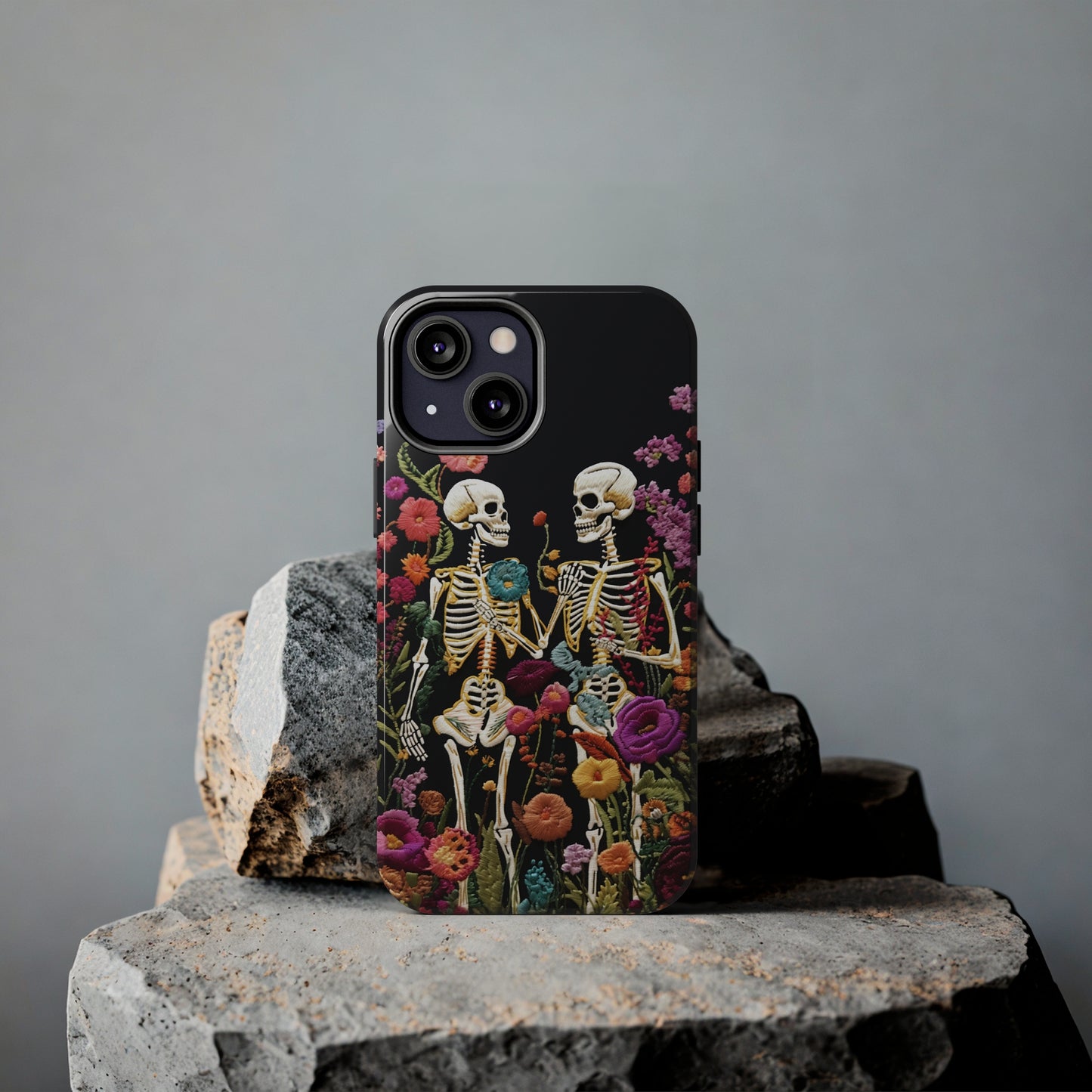 Love Halloween Skeletons Embroidery iPhone Case | iPhone X to iPhone 14 Pro Max