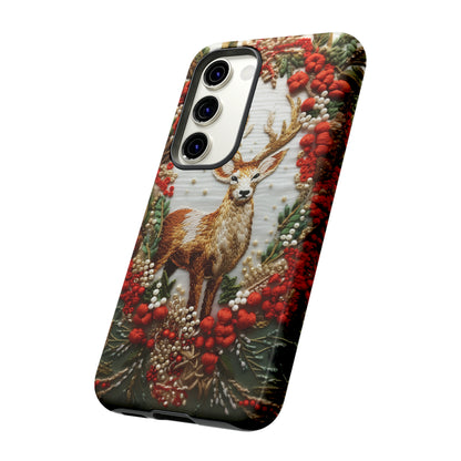 Embroidery Christmas Deer Floral Phone Case