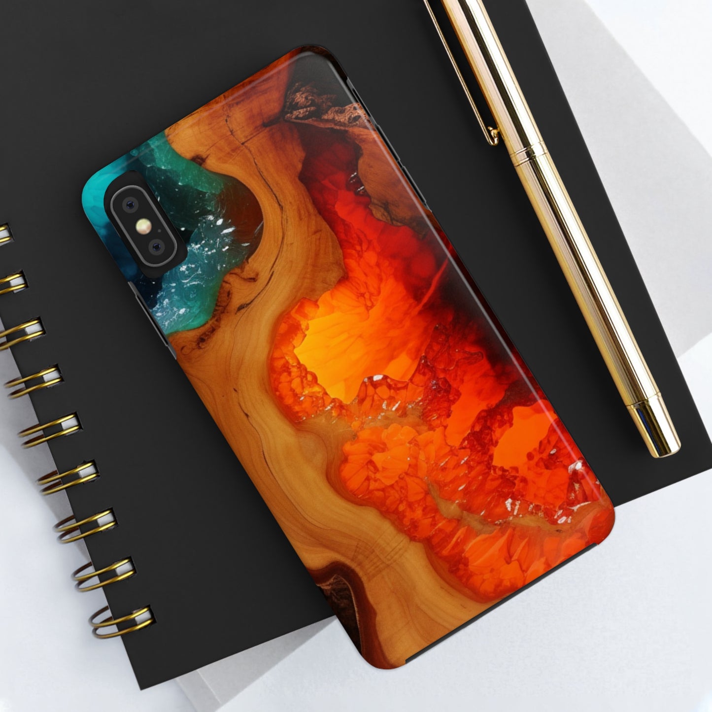 Faux Wood and Colorful Epoxy iPhone Case | Embrace the Beauty of Nature and Vibrant Artistry