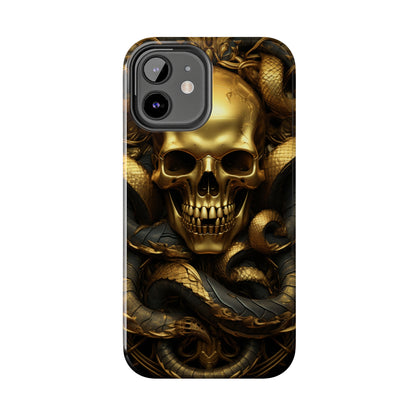 iPhone 14 Case Dark Elegance: Gold Skulls and Snakes Tough iPhone Case | An Edgy Goth Delight