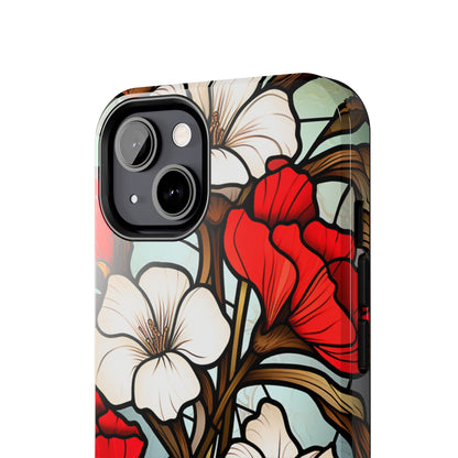 Red and White Floral Stained Glass iPhone Case