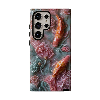 Pink Marble Fish Asian Jade Carving Koi Art Phone Case