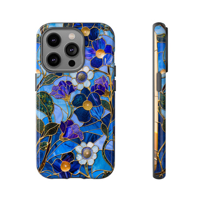 Blue Floral Stained Glass Gold Inlay Wild Flowers Phone Case