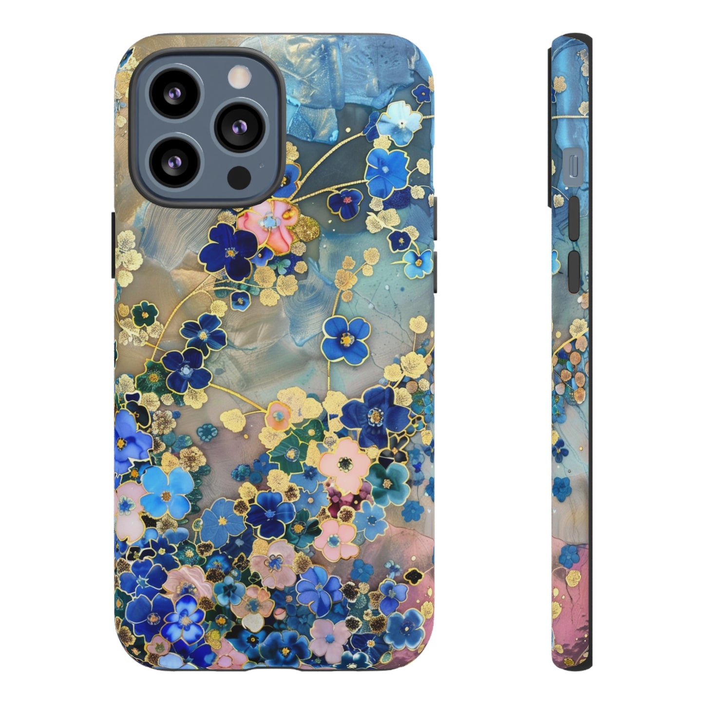 Forget Me Nots Gold Color Splash Floral Design Phone Case