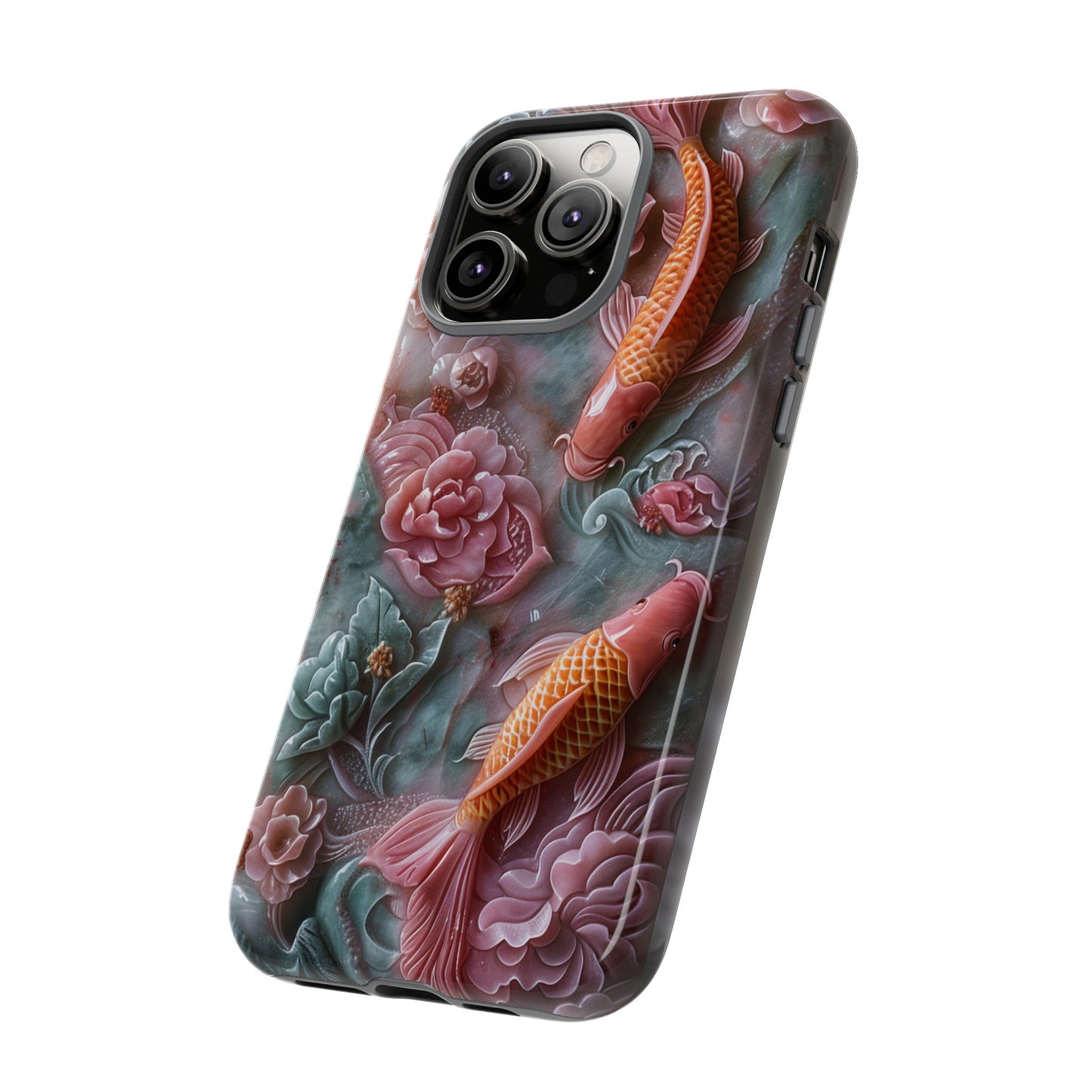 Pink Marble Fish Asian Jade Carving Koi Art Phone Case