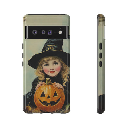 Vintage Halloween Card Witch and Jack-o'-lantern Phone Cover