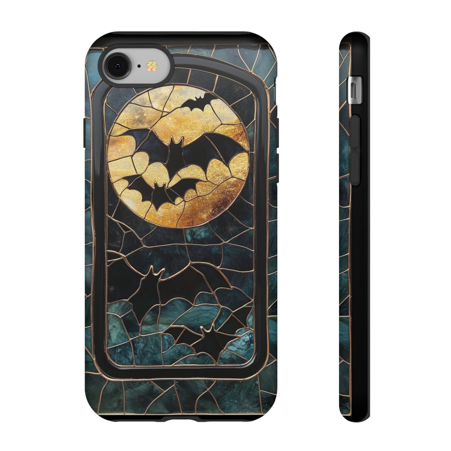 Halloween Phone Case Bats Stained Glass Style Spooky Moon Phone Cover