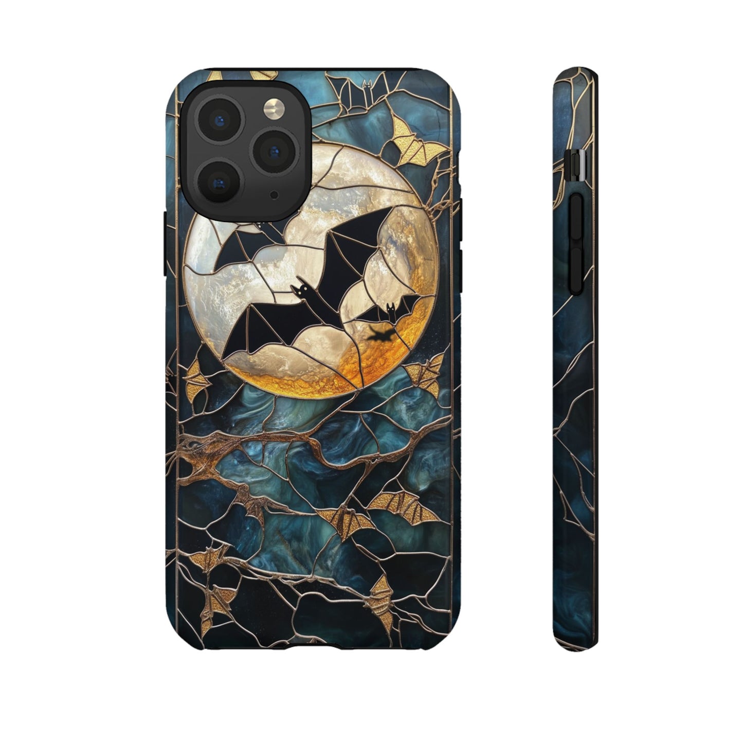 Halloween Phone Case Bats Stained Glass Style Spooky Moon Phone Cover