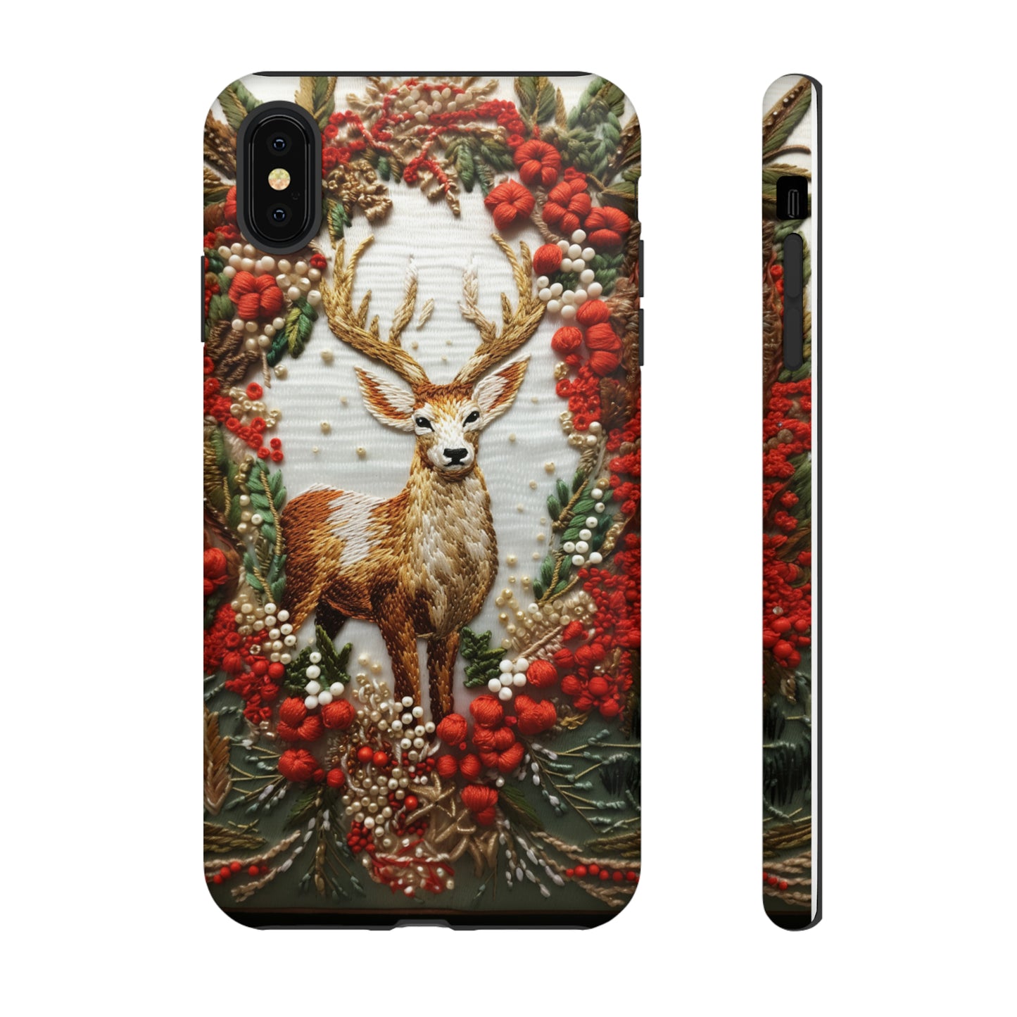 Embroidery Christmas Deer Floral Phone Case