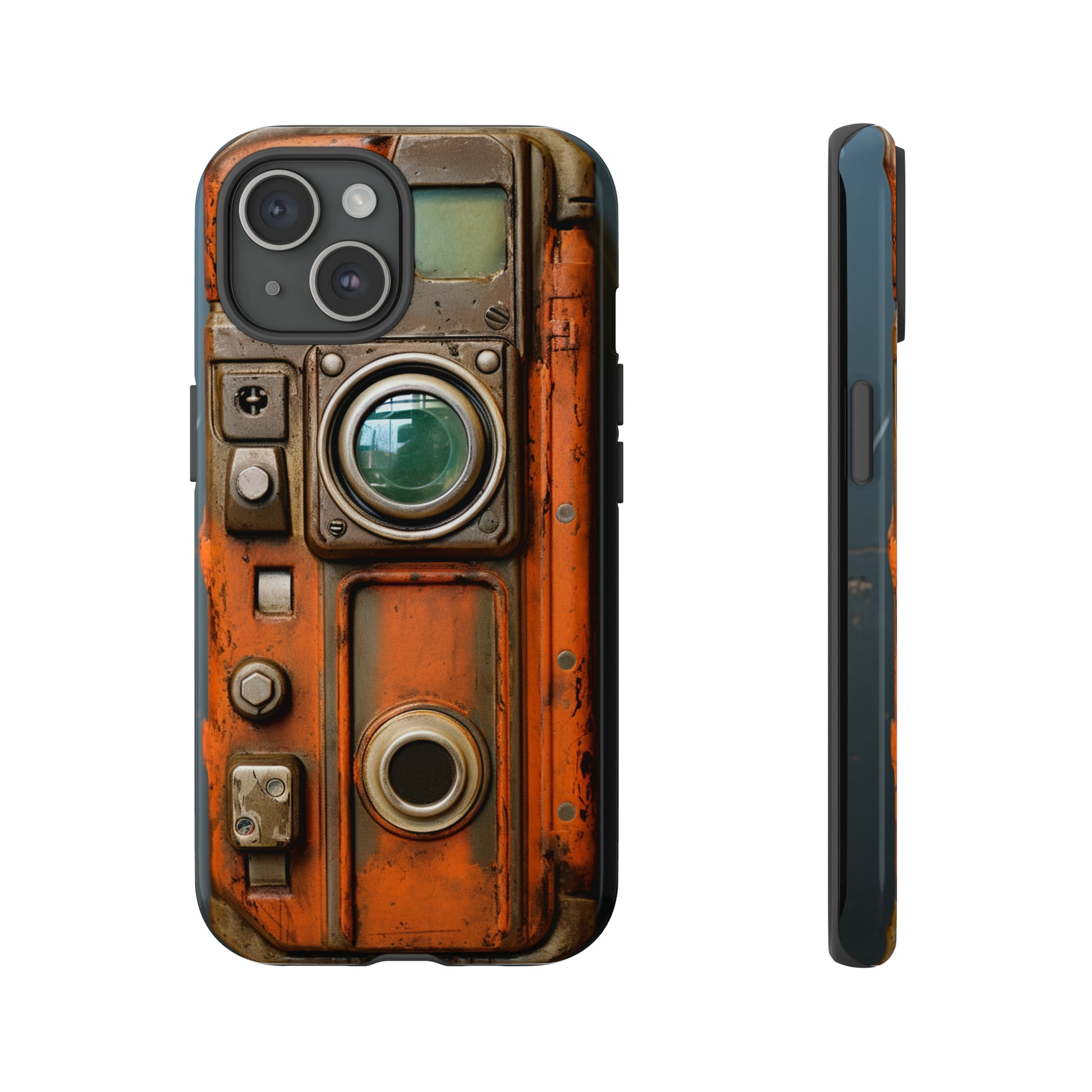 Cyberpunk walkie talkie design on iPhone 15 case