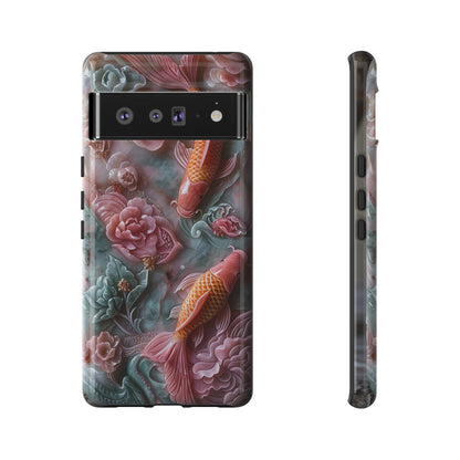 Pink Marble Fish Asian Jade Carving Koi Art Phone Case