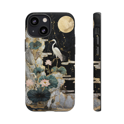 Heron and Moon Floral Zen Art Phone Case