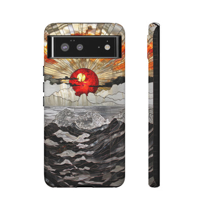 Japanese Rising Sun Phone Case Stained Glass Ocean Wave Phone Cover iPhone 15 Case