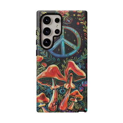 Embroidery Style Magic Mushrooms and Peace Sign Phone Case