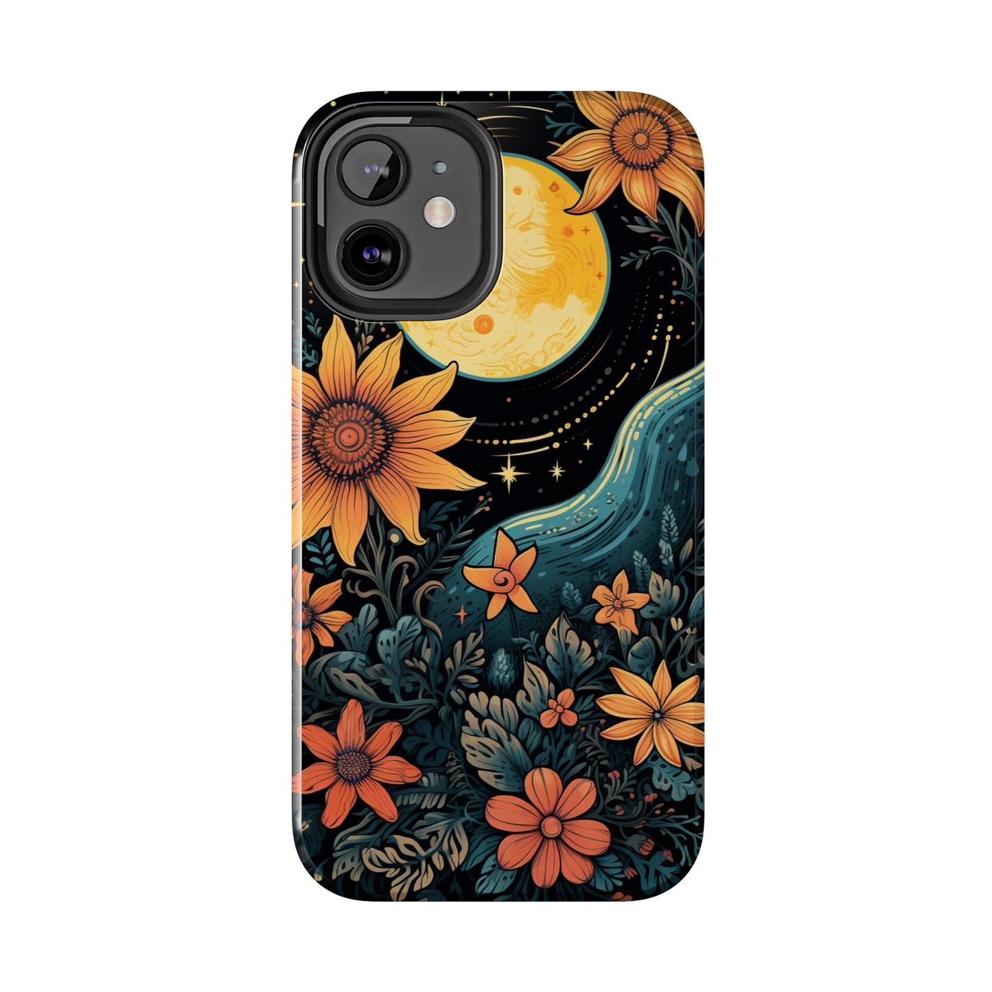 Boho Meets Cottagecore: Floral Sun, Moon & Stars iPhone Case – A Celestial Delight