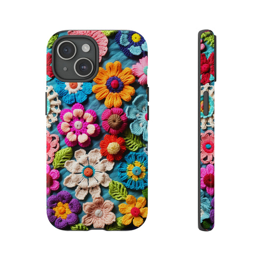 Colorful vintage crochet blanket design on phone case