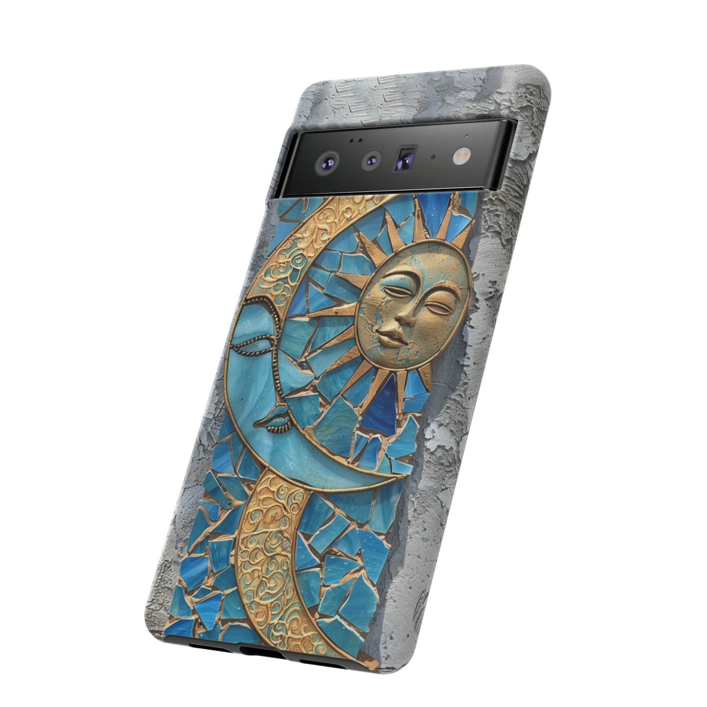 Boho Sun and Moon Mosaic Tile Stained Glass Phone Case