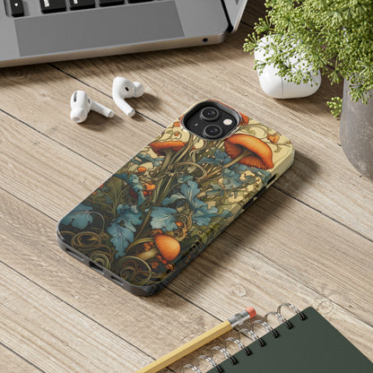 Vintage Mushroom iPhone Case Floral Aesthetic Art Nouveau Retro Phone Tough Case iPhone 14 Plus 13 12 7 8 SE Hippie Boho Style