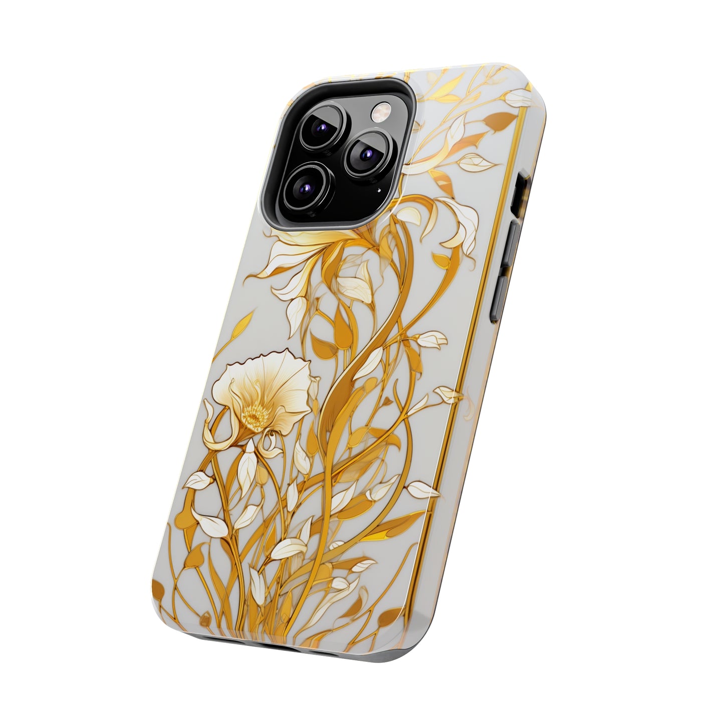 Gold floral Elegance: Art Deco Stained Glass iPhone Case | Vintage Glamour & Modern Protection for iPhone Models 11 through 14 Pro Max