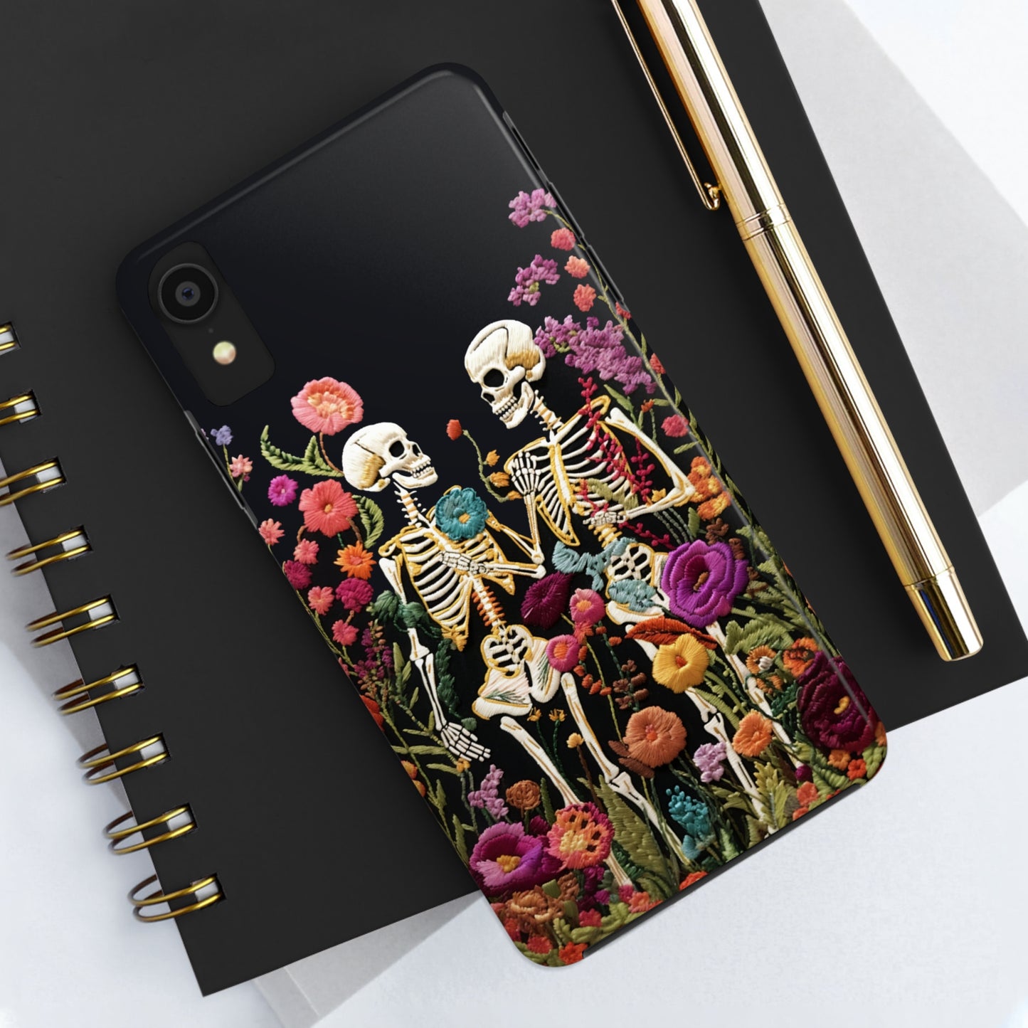 Love Halloween Skeletons Embroidery iPhone Case | iPhone X to iPhone 14 Pro Max