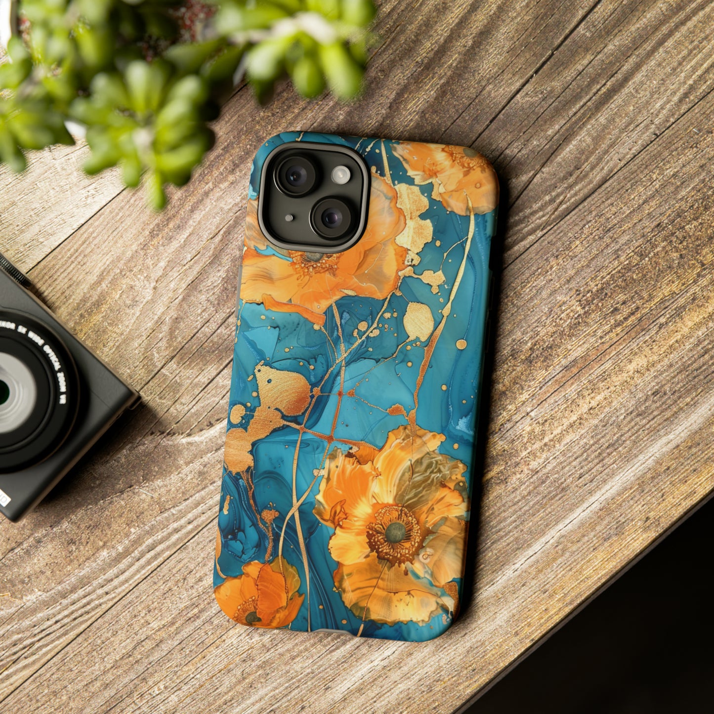 Gold Poppies Color Splash Floral Design Phone Case