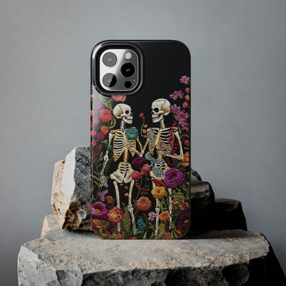 Love Halloween Skeletons Embroidery iPhone Case | iPhone X to iPhone 14 Pro Max