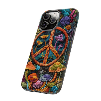 Embroidery Style Magic Mushrooms and Peace Sign Phone Case