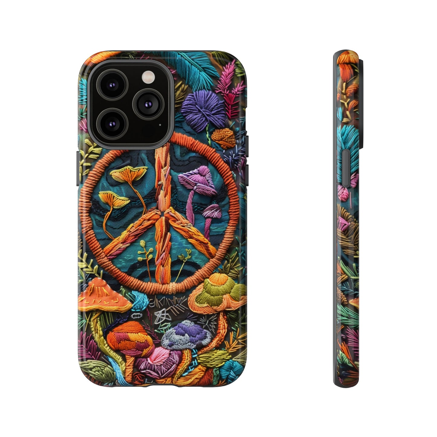 Embroidery Style Magic Mushrooms and Peace Sign Phone Case