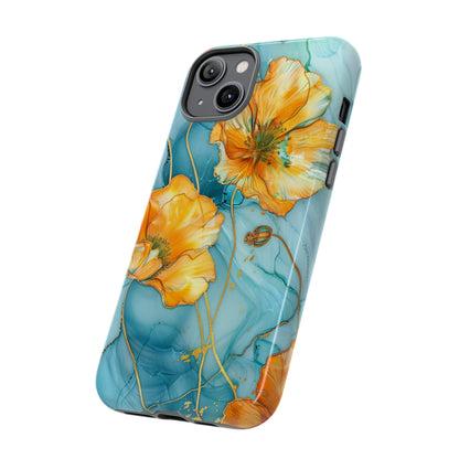 Gold Poppies Color Splash Floral Design Phone Case