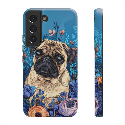 Cute Pug Dog Blue Floral Design Phone Case