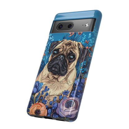 Cute Pug Dog Blue Floral Design Phone Case