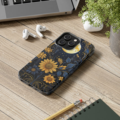 Starry Night Boho Meets Cottagecore: Floral Sun, Moon & Stars iPhone Case