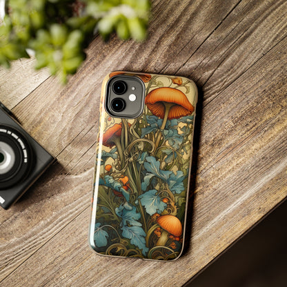 Vintage Mushroom iPhone Case Floral Aesthetic Art Nouveau Retro Phone Tough Case iPhone 14 Plus 13 12 7 8 SE Hippie Boho Style