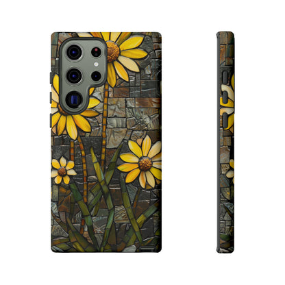 Yellow and Gold Daisy Mosaic Stained Glass Phone Case for iPhone 15, 14, Pro Max, 13, 12 & Samsung Galaxy S23, S22, S21, Google Pixel