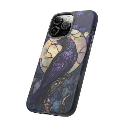 Halloween Phone Case Purple Raven Stained Glass Style Spooky Moon Phone Cover