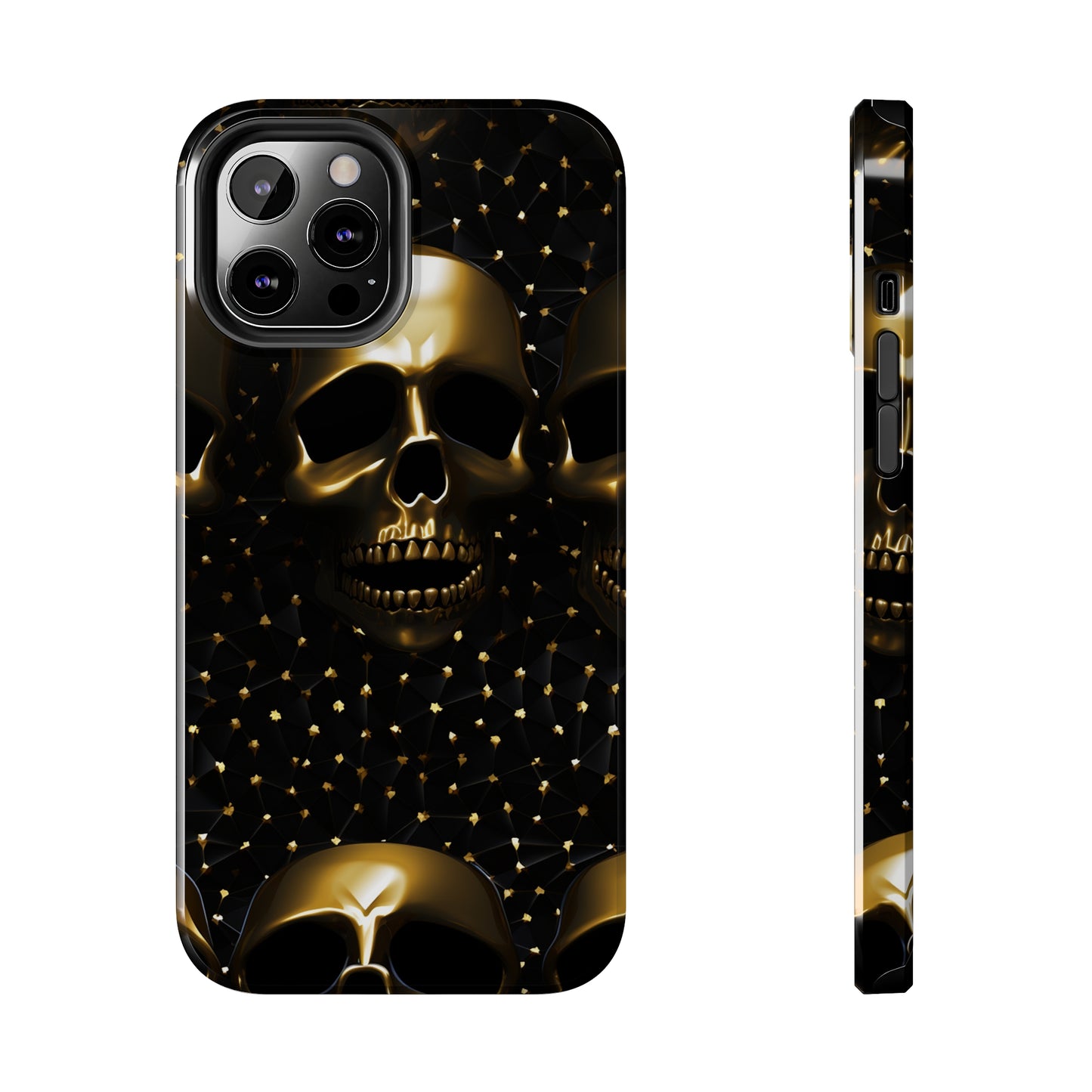 iPhone Tough Case | Dark Decadence: Gothic Gold Skulls and Studs  | Unveil Your Edgy Elegance