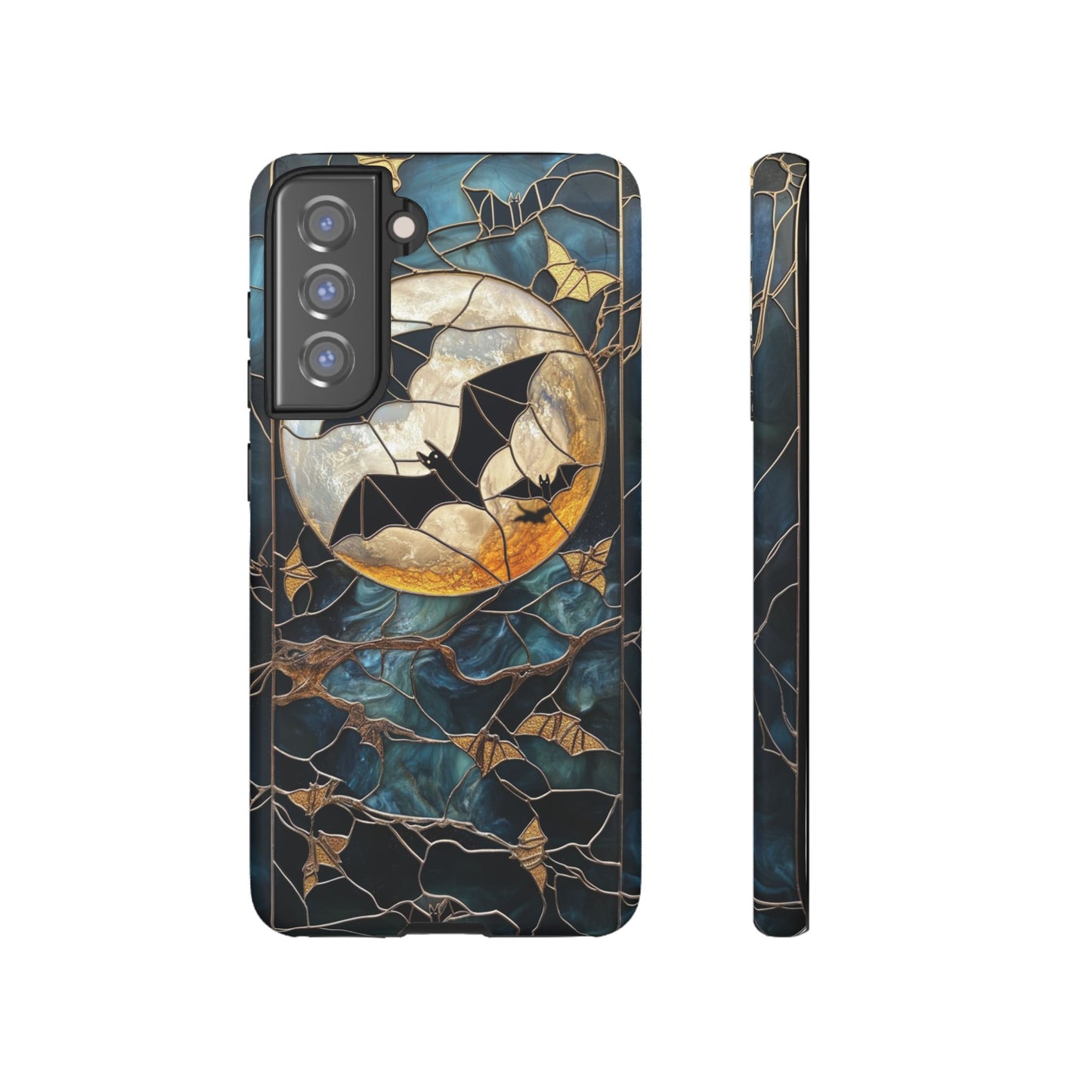 Halloween Phone Case Bats Stained Glass Style Spooky Moon Phone Cover