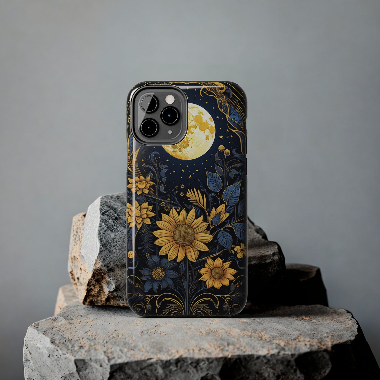 Starry Night Boho Meets Cottagecore: Floral Sun, Moon & Stars iPhone Case