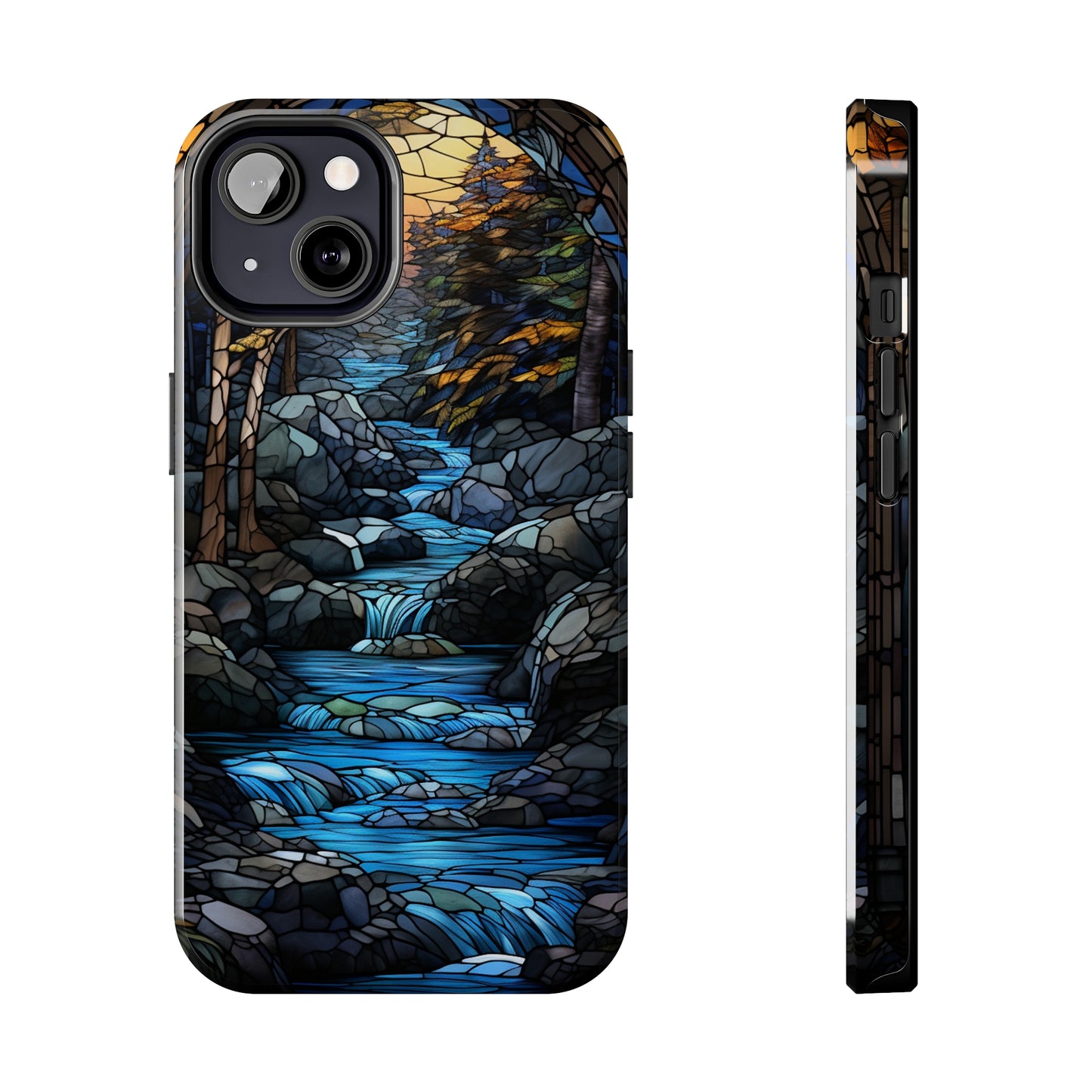 Stained Glass Stone Bridge and River Phone Case: Art Nouveau Floral Design | Bohemian Elegance Compatible with iPhone 14 Pro Max