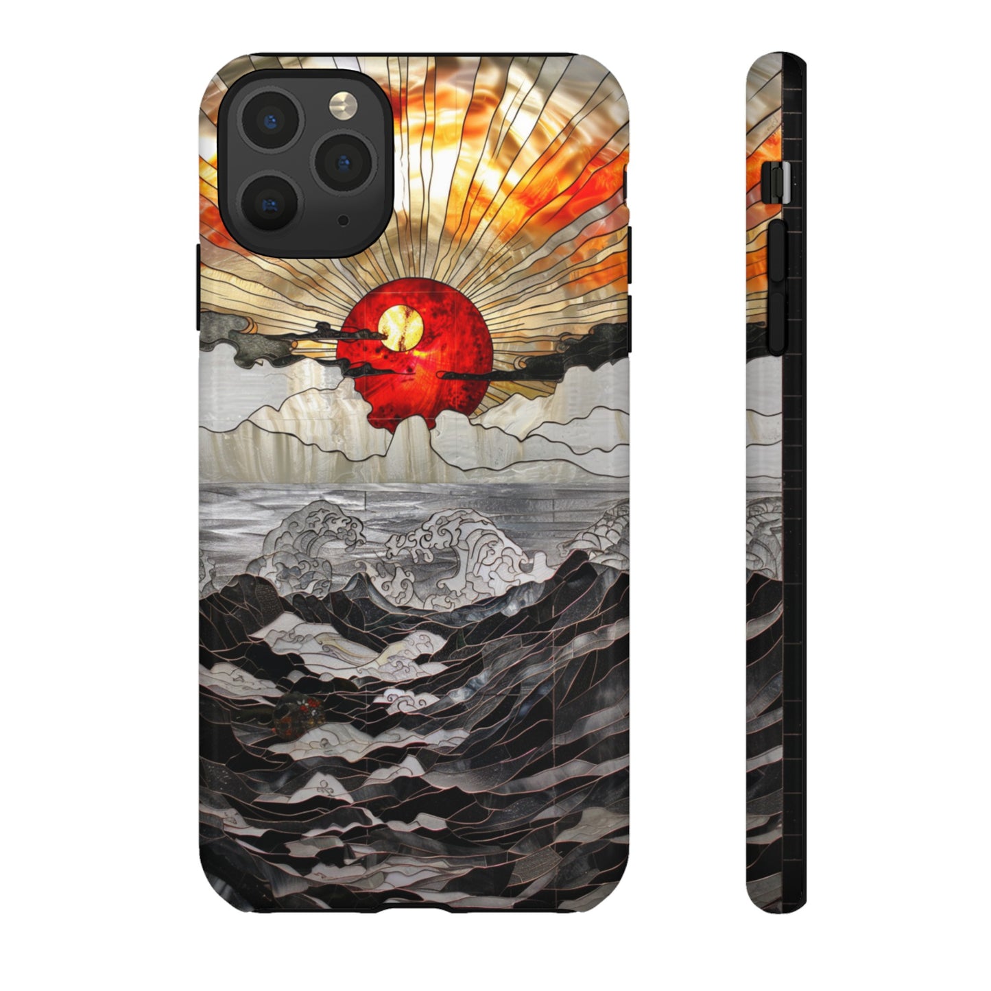 Japanese Rising Sun Phone Case Stained Glass Ocean Wave Phone Cover iPhone 15 Case