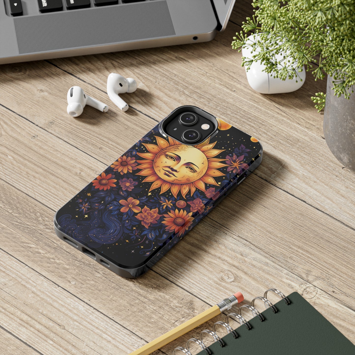 Cosmic Blooms: Floral Sun, Moon & Stars iPhone Case - Where Celestial Meets Botanical