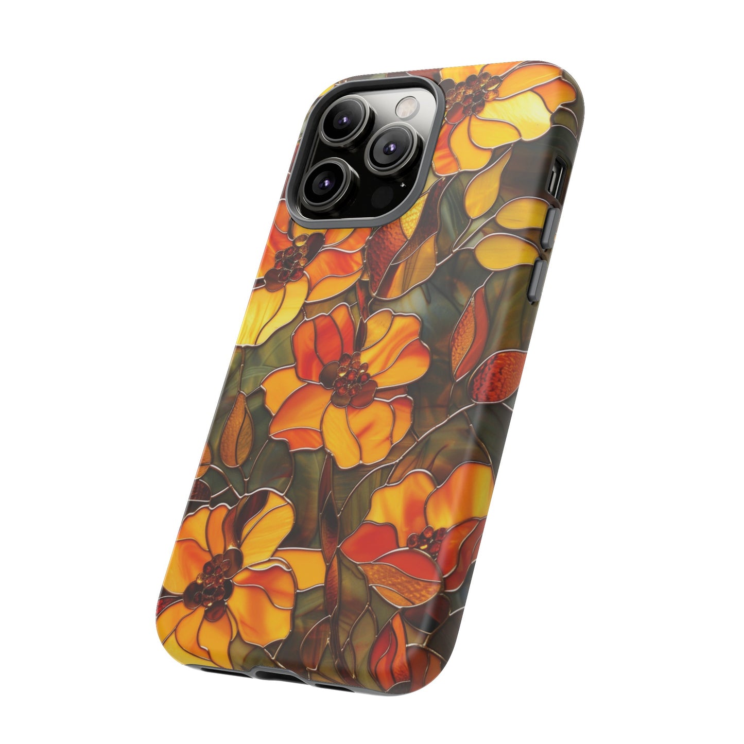 Orange Floral Phone Case Stained Glass Style