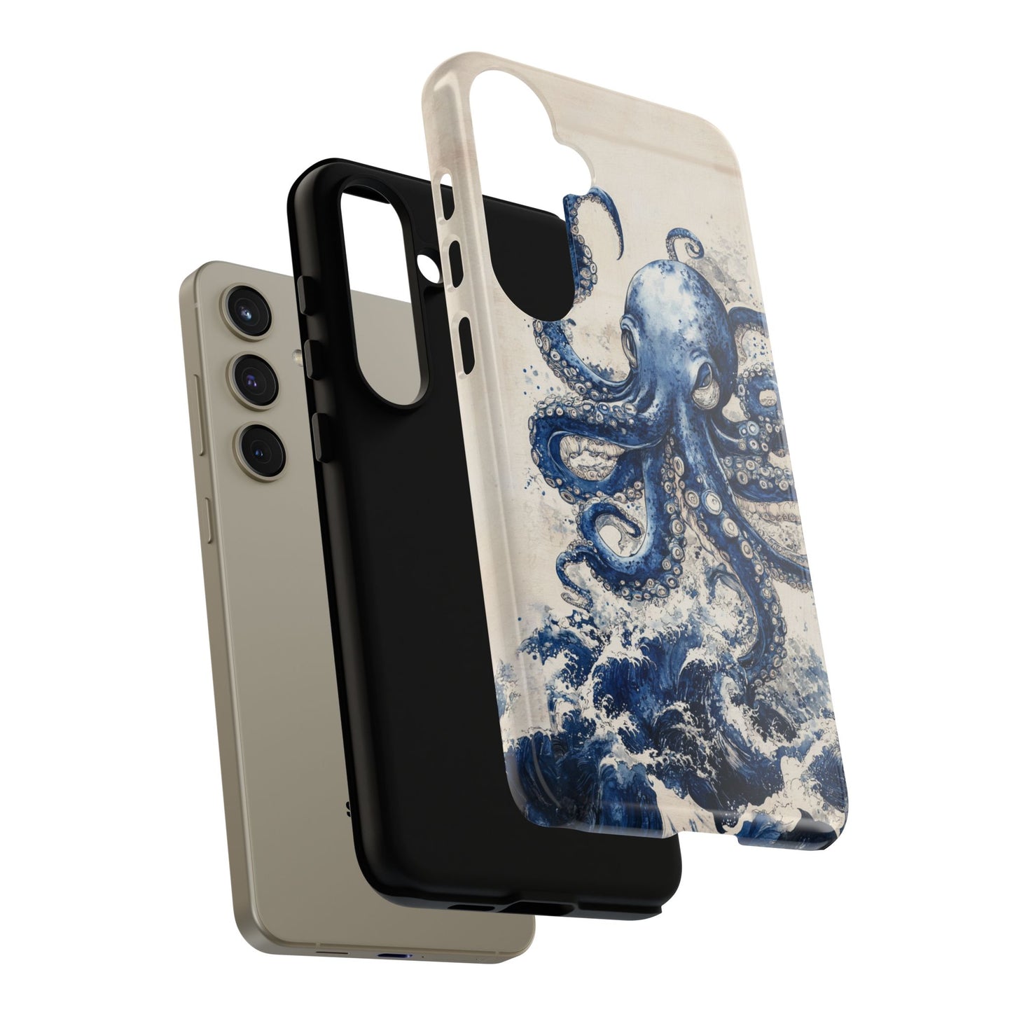 Vintage Japanese Art Style Blue Octopus and Waves Phone Cover