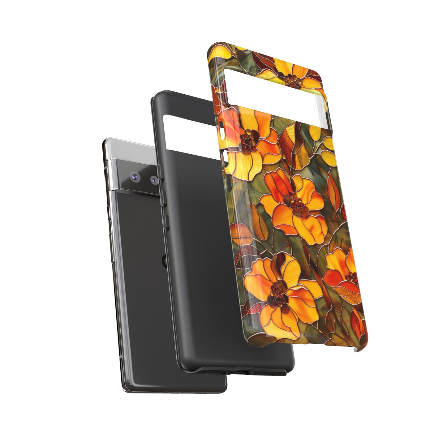 Orange Floral Phone Case Stained Glass Style