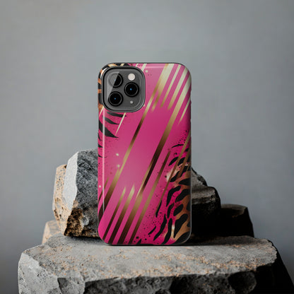 Elegant Wilderness: Pink & Gold Tiger Stripes | Mesmerizing Lush iPhone Case