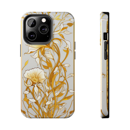 Gold floral Elegance: Art Deco Stained Glass iPhone Case | Vintage Glamour & Modern Protection for iPhone Models 11 through 14 Pro Max