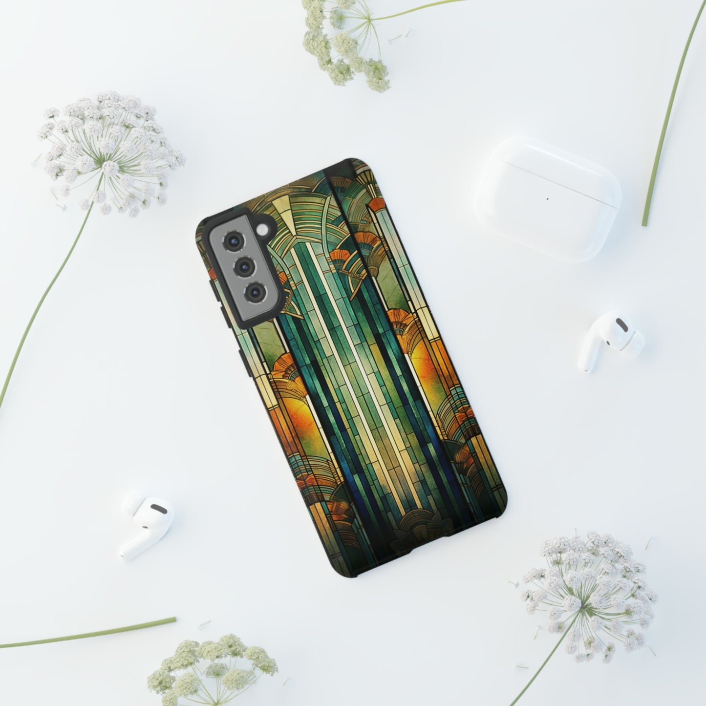 Art Deco Stained Glass floral Phone Case for iPhone 15, 14, Pro Max, 13, 12 & Samsung Galaxy S23, S22, S21, Google Pixel